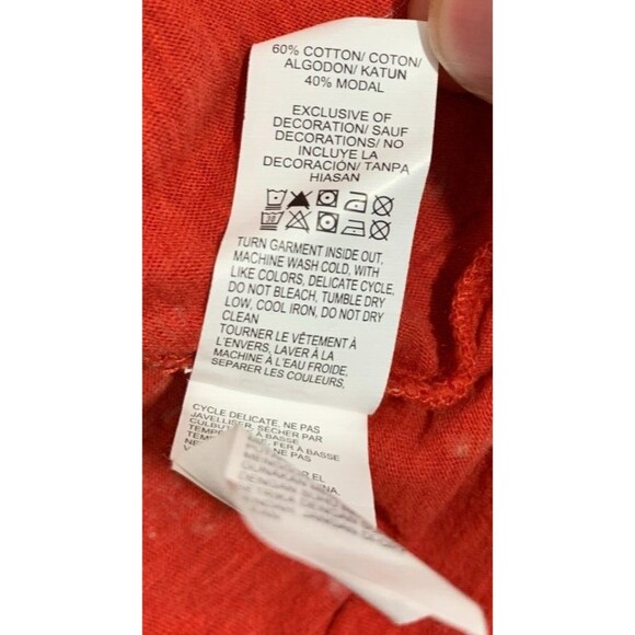 Lucky Brand XS Orange Blouse Top Geometric Tapestry Design Lace Window Shoulder - Picture 4 of 11